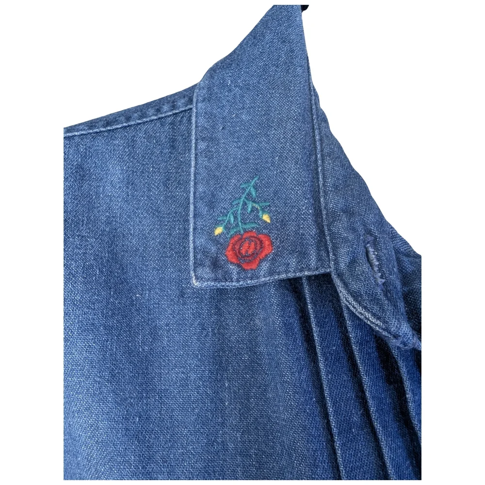 Vintage 90s Eddie Bauer Denim Prairie Dress Embroidered Florals | Fits M/L - Picture 7 of 11